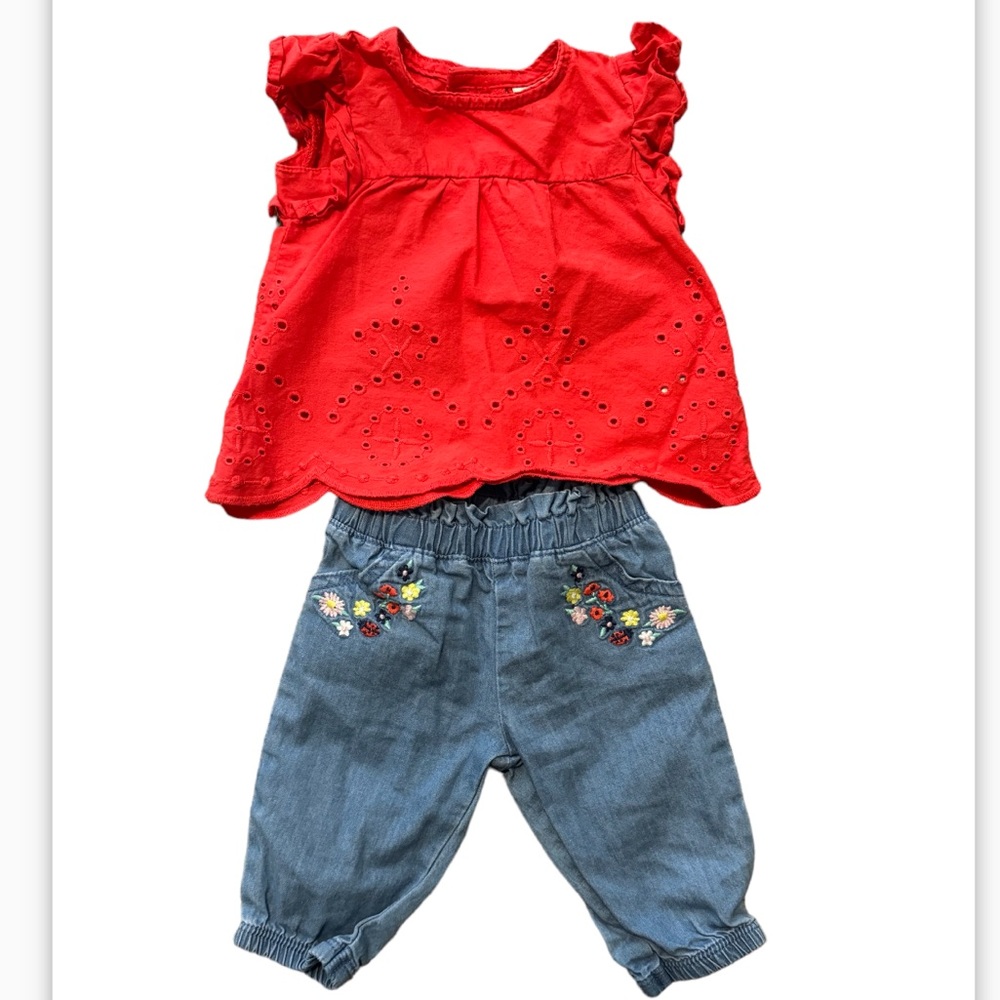 CARTERS | Eyelet shirt and embroidered pants set | LIKE NEW | SIZE NB